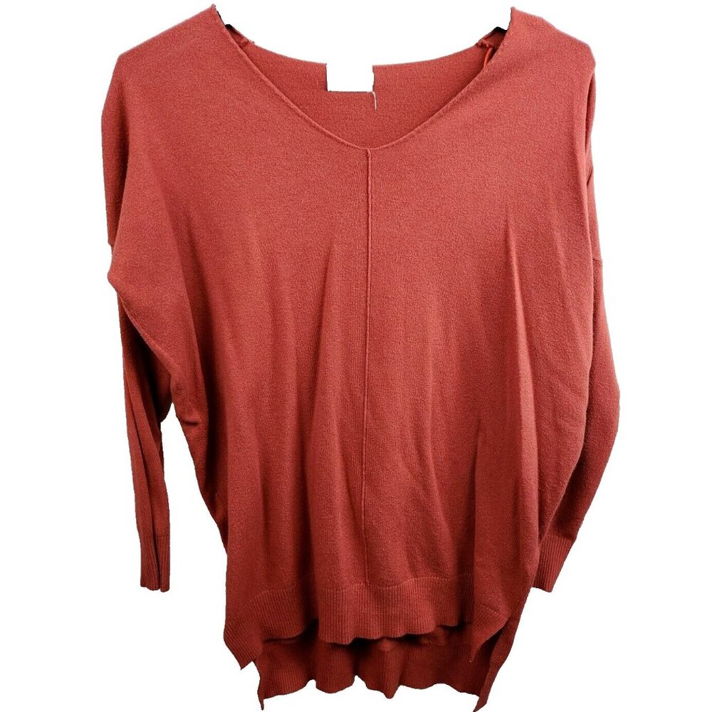 Dreamers Womens BOHO‎ Sweater M/L Orange Drop Shoulder Oversized Pullover V-Neck